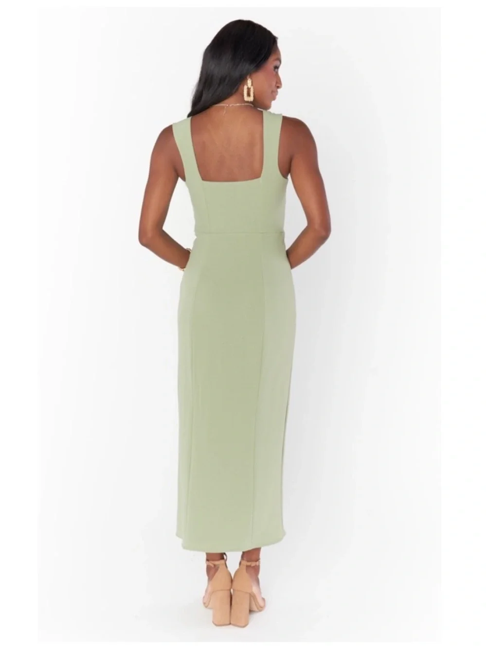 NWT Show Me Your MuMu Eden Midi Dress Square Neck Stretchy Moss Green Size S - Picture 2 of 8